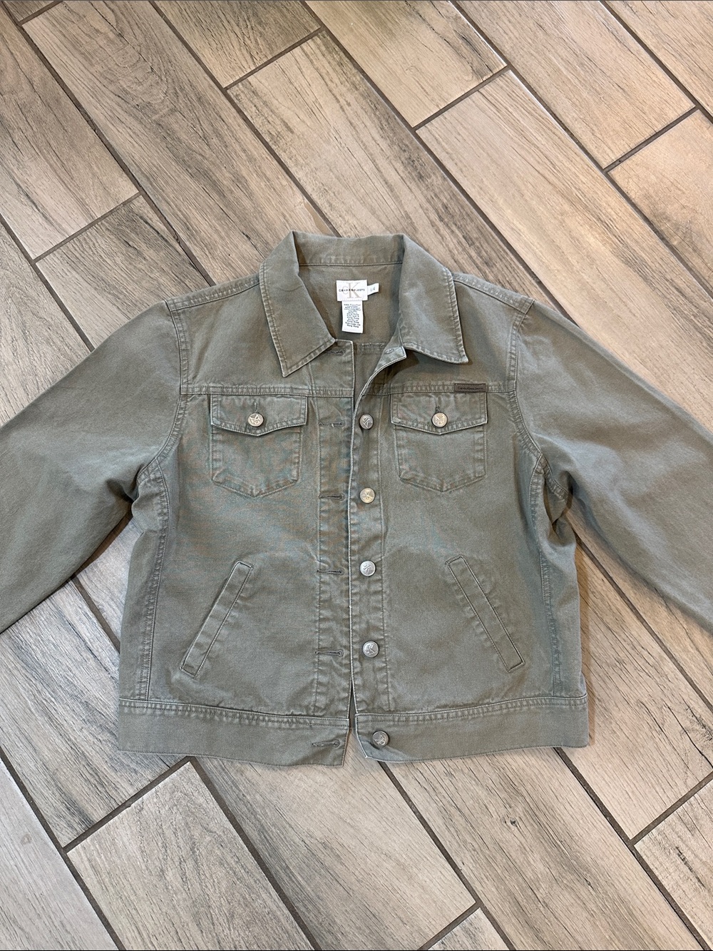 Calvin Klein Jeans Faded Olive Jean Jacket Large Cotton Blend
